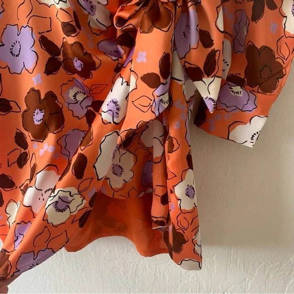 Zara Long Sleeve Floral Satin Mini Wrap Dress - Picture 9 of 12